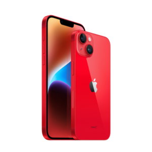 Photo of iPhone 14 in Red. Side view