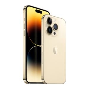 Photo of iPhone 14 Pro in Gold. Side view