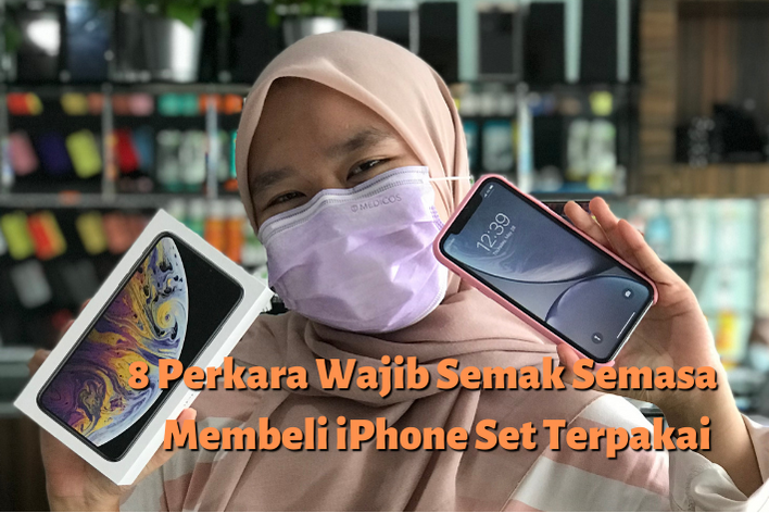 Photo of a customer at Taliponiesta holding an iPhone 11, with caption '5 Cara Mengatasi Masalah iPhone Tak Hidup Atau Tak Boleh On'